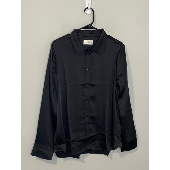 New 7 For All Mankind Black Long Sleeve Blouse Size Large - Picture 1 of 3